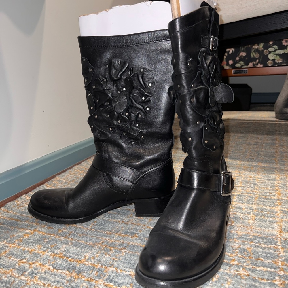 Valentino Garavani Black Leather Women's Moto Boots